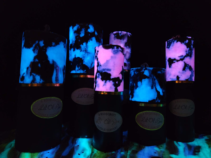 Extra Large Marbled Glow In The Dark Round Pillar Candle (Set of Three)