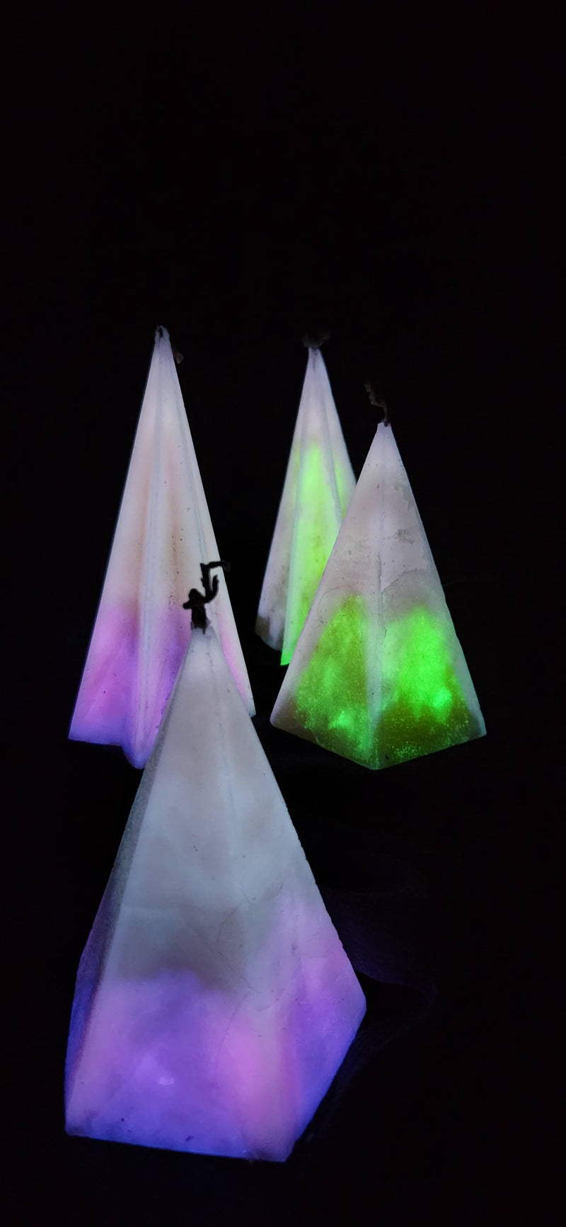 Pair of Marbled Glow In the Dark Beeswax Pyramid